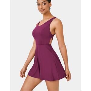 Halara Crisscross Backless Flare Mini Dance Active Dress Large magenta/fig NEW